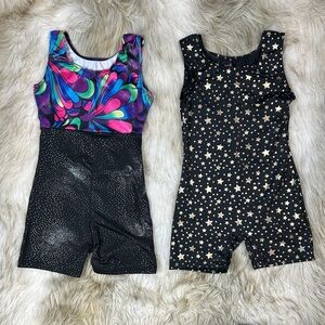 Girls Gymnastics Romper Leotards – Colorful + Starry – Size 110